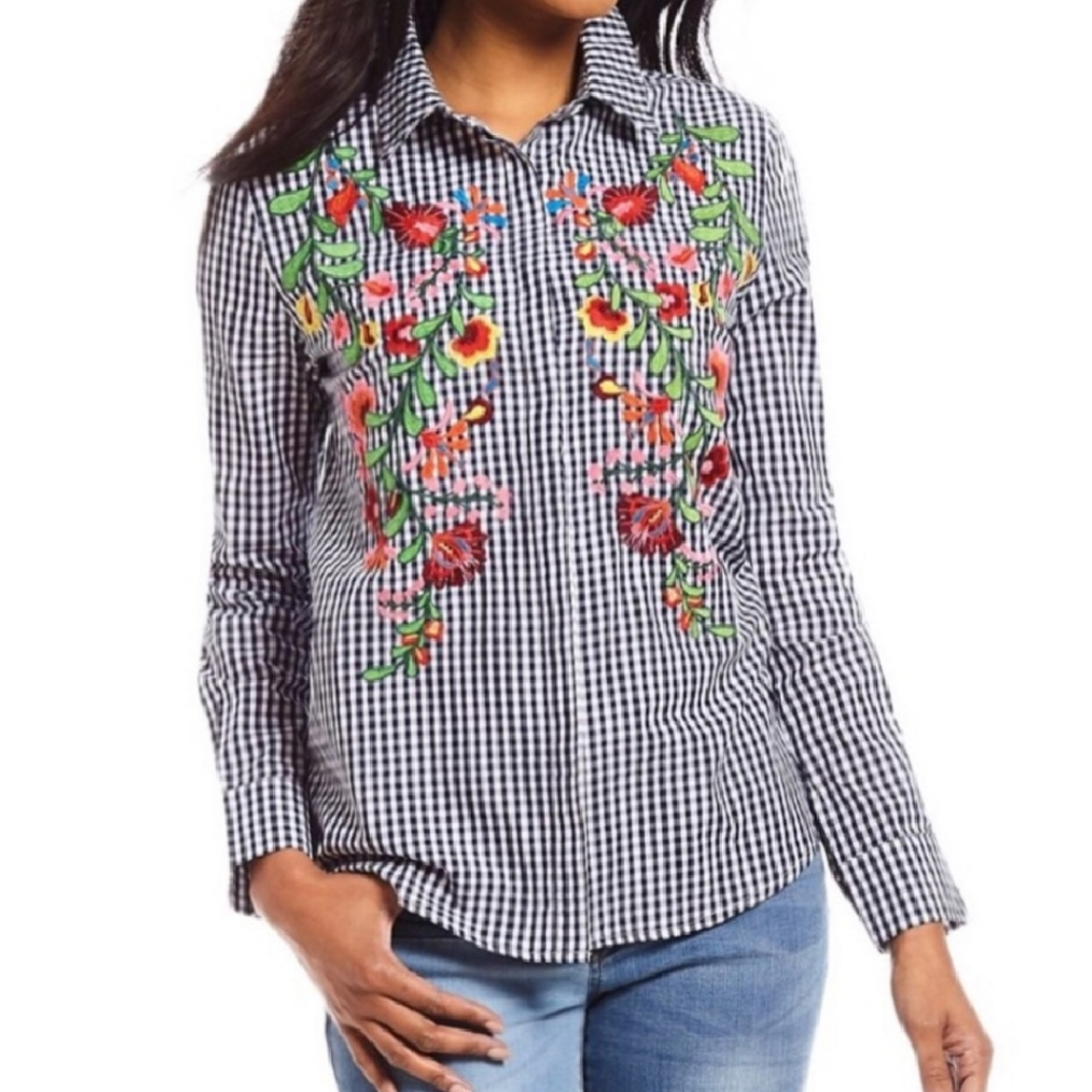 Gibson Latimer Embroidered Blouse Sz S